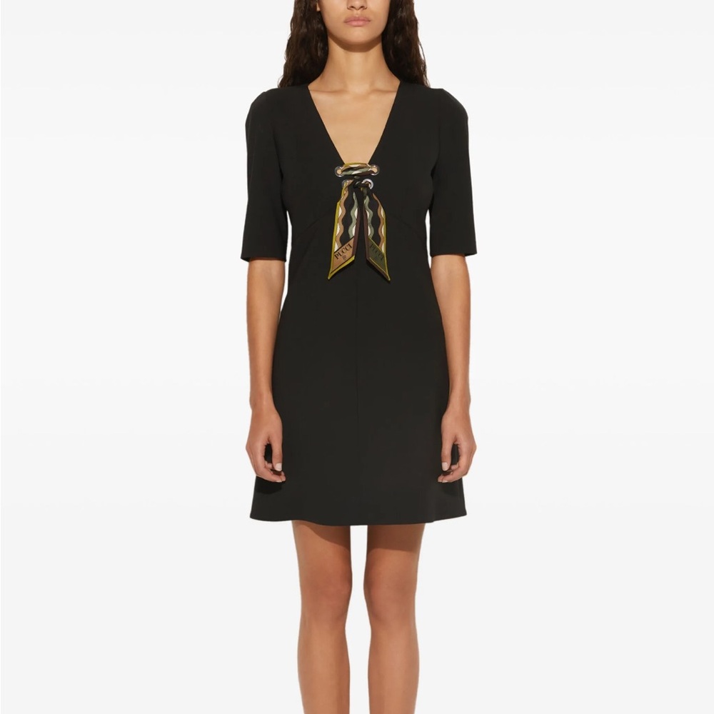 Emilio Pucci Black Mini Dress with Patterned Bow